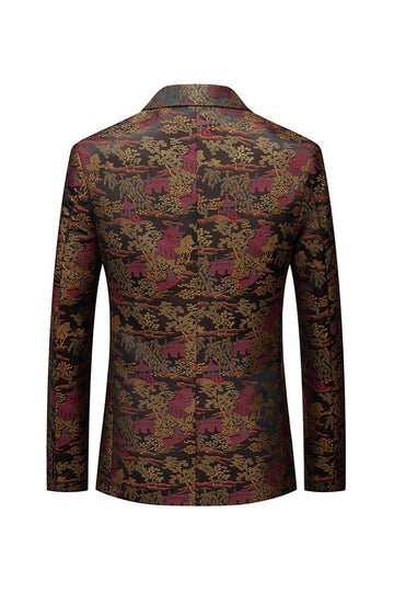 Brown Fitted Floral Notched Lapel Single-breasted Men's Formal Blazer